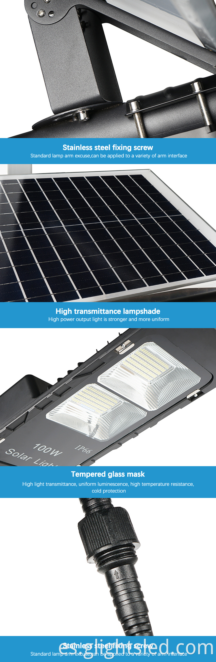 Carcasa negra Material de aluminio fundido Impermeable al aire libre IP65 100W 300W LED Luz de calle solar